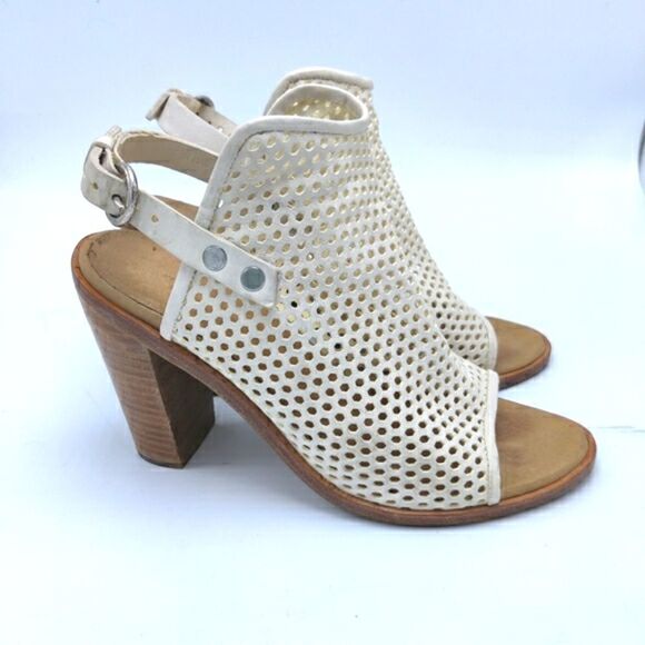 Rag and Bone "Wyatt" White Leather Open Toe Slingback Stacked Heel Sandal Bootie - Picture 8 of 16